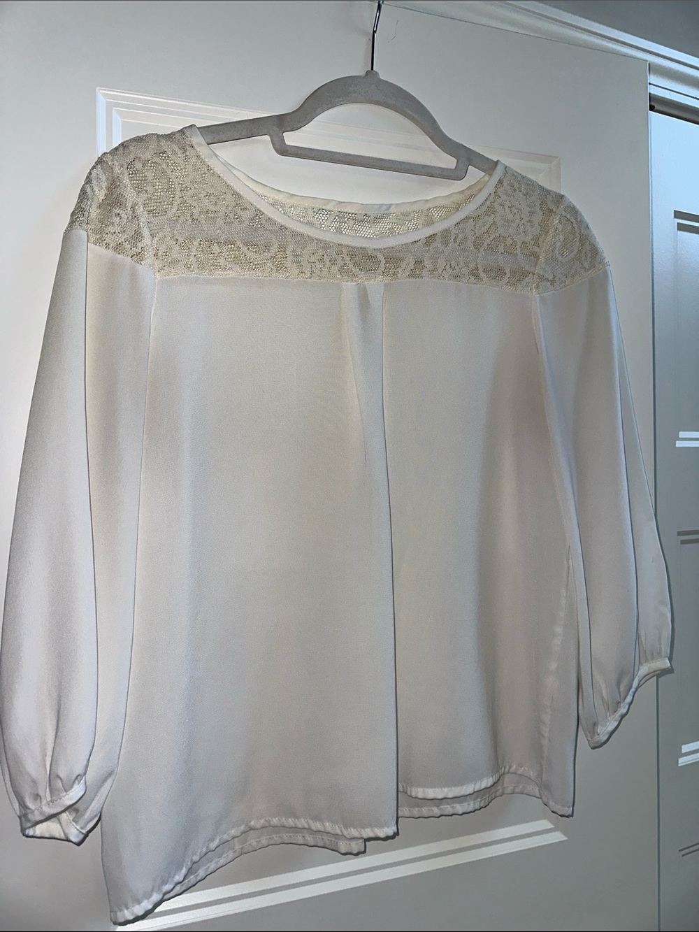 Final Touch Cream Lace Yoke Blouse